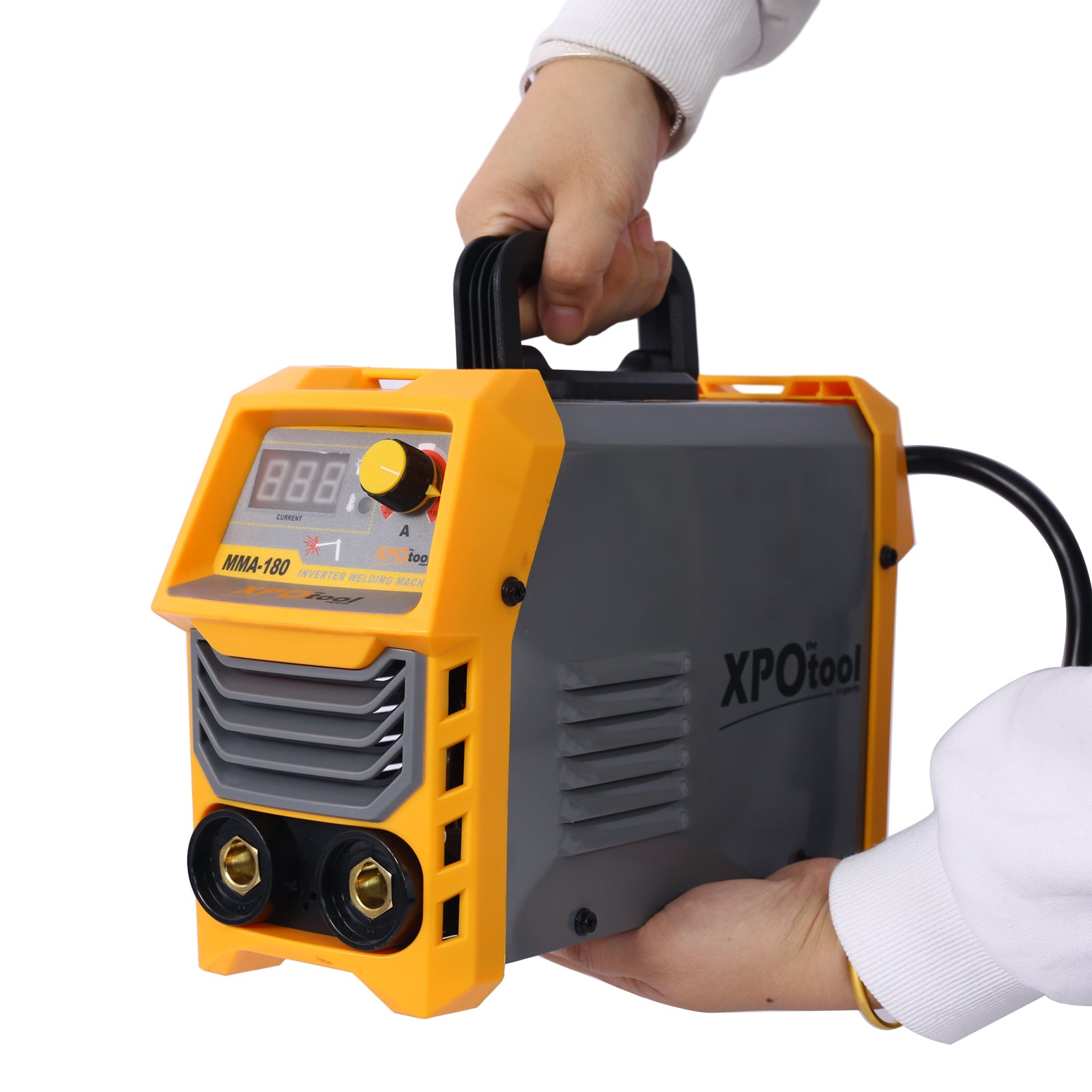 110/220V MMA Welder, 180A Stick ARC Welding Machine IGBT Inverter Digital Display LCD Hot Start Welder with Electrode Holder, Work Clamp, Input Power Adapter Cable Dual Voltage DC