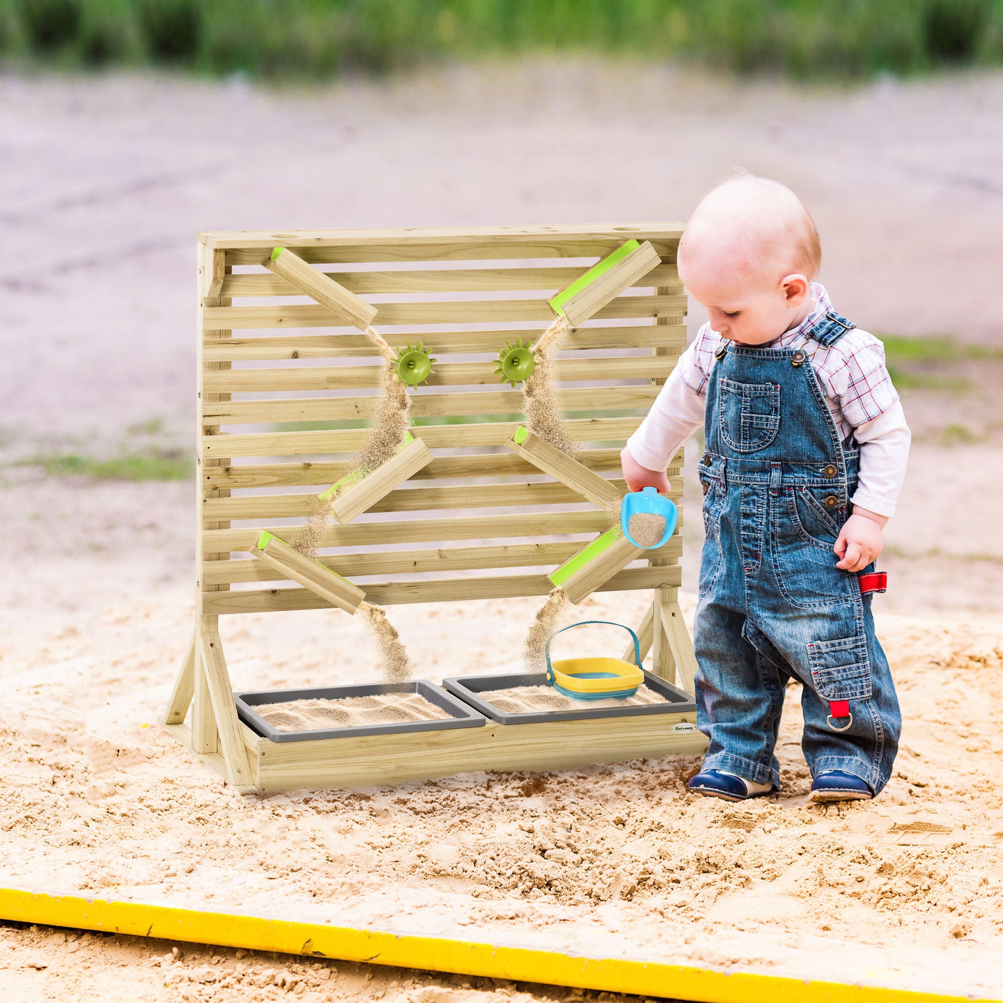 Outsunny 18 Pcs Sand and Water Playset for Kids with Rearrangeable Falling Network Maze, Toddler Sensory Toy Summer Activity Outdoor Toys, Aged 3-7