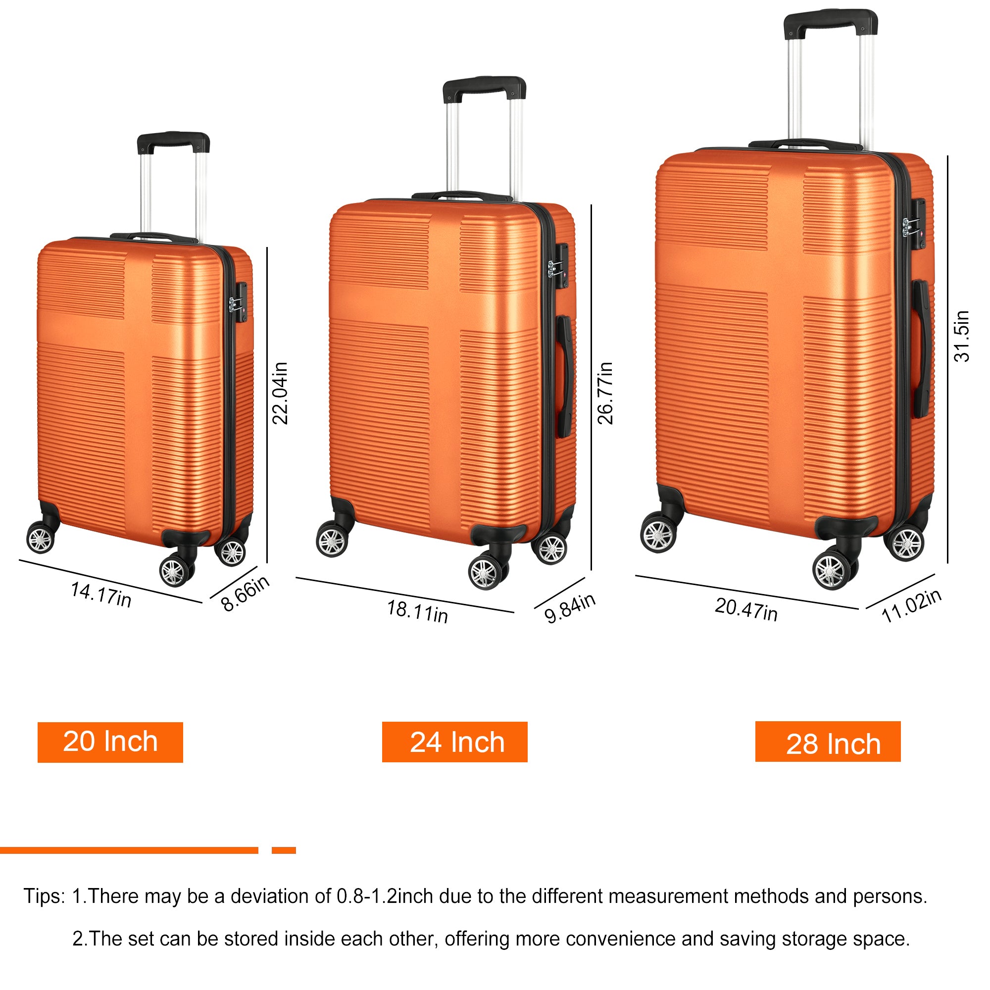 3 Piece Luggage with TSA Lock ABS, Durable Luggage Set, Lightweight Suitcase with Hooks, Spinner Wheels Cross Stripe Luggage Sets 20in/24in/28in