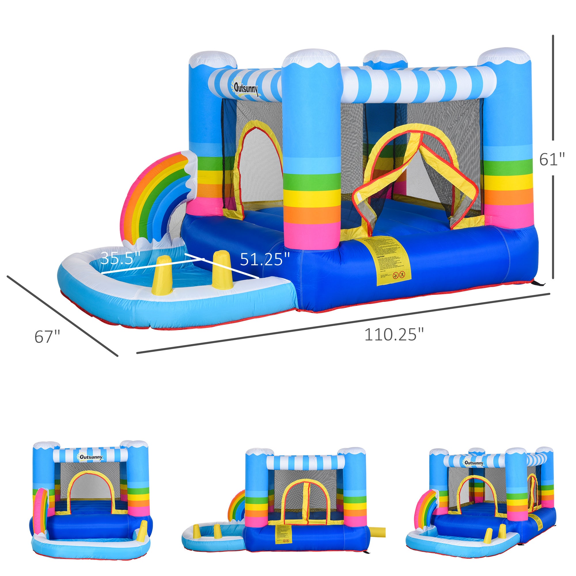 Outsunny Inflatable Bounce House for Kids 2-in-1 Jumping Castle for Indoor Outdoor Party with Trampoline, Pool, Carry Bag & Air Blower