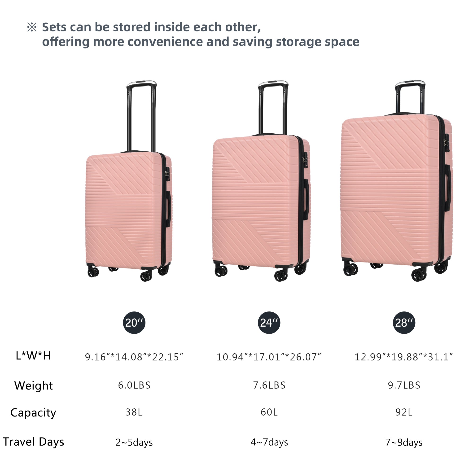 Hardshell Luggage Sets 3 Piece double spinner 8 wheels Suitcase with TSA Lock Lightweight 20''24''28''