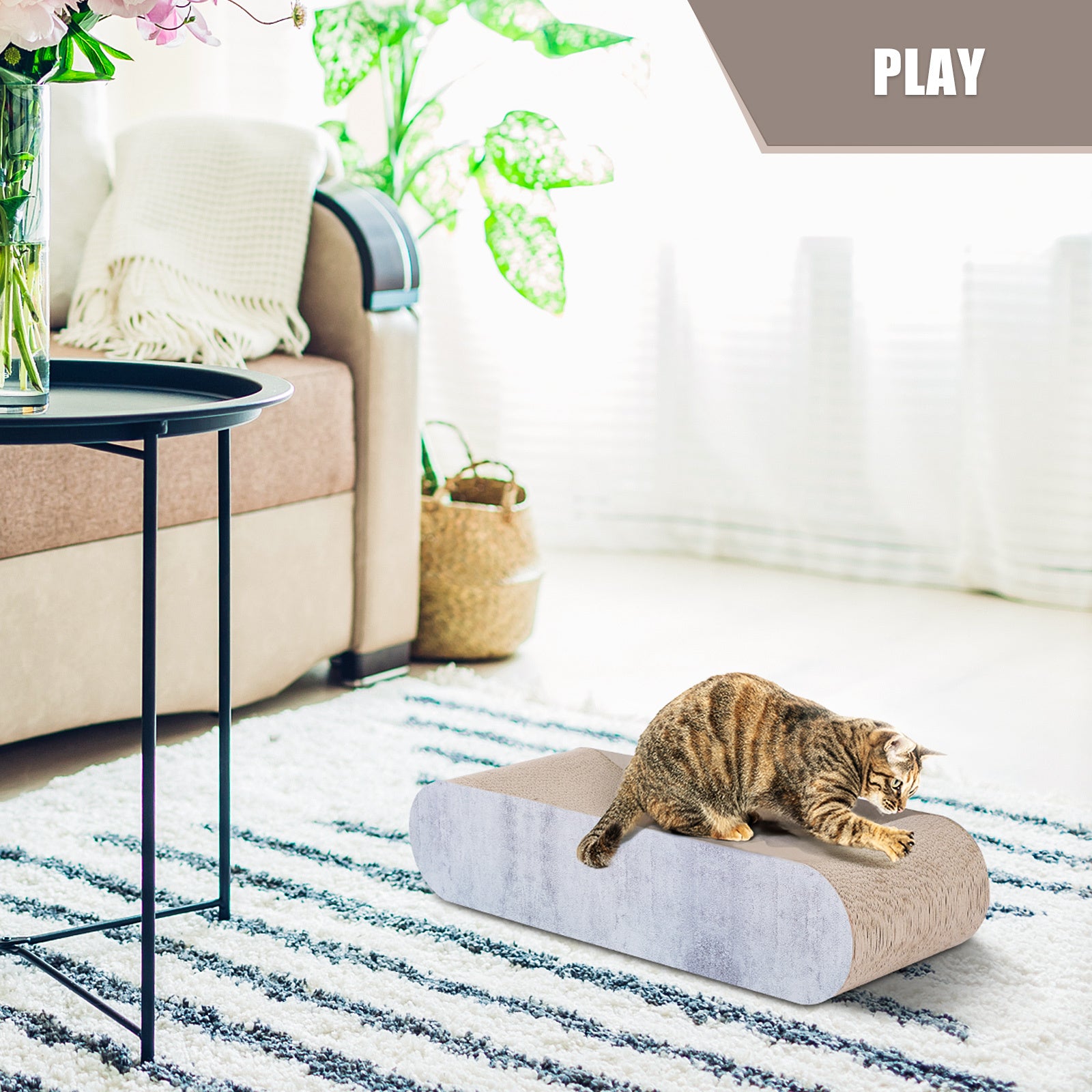 Fluffydream Cat Scratcher, Cardboard Lounge Bed, Bone Shape Design, Recyclable Corrugated Scratching Pad, Stable and Durable, Furniture Protector, Reversible, Grey