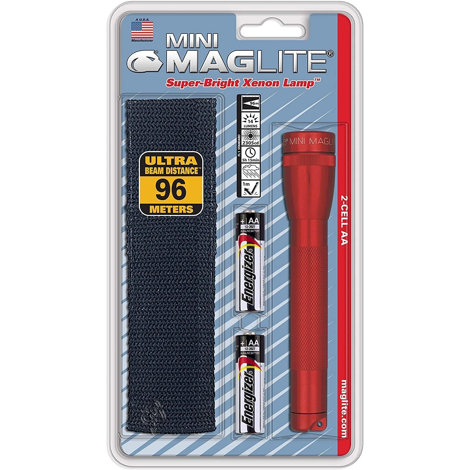 Maglite Mini Incandescent 2-Cell AA Flashlight with Holster, Gray