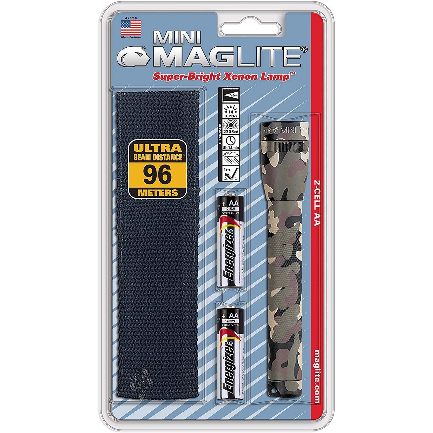 Maglite Mini Incandescent 2-Cell AA Flashlight with Holster, Gray